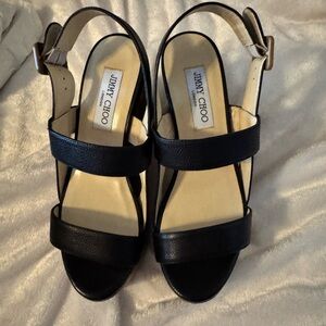 Jimmy Choo Nazli Black Leather Wedge - NWT, Size 38.5